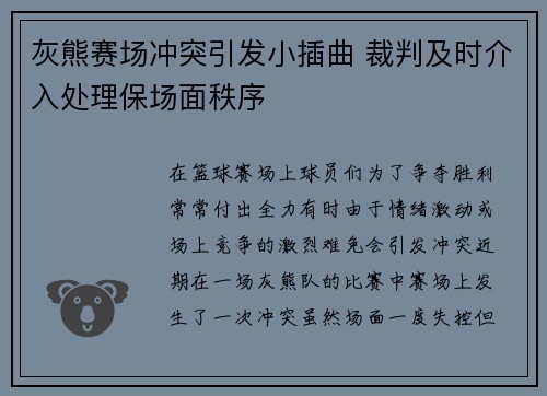 灰熊赛场冲突引发小插曲 裁判及时介入处理保场面秩序